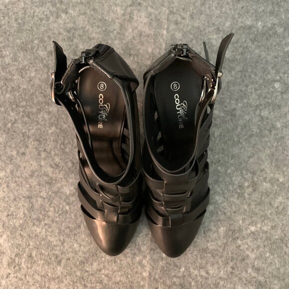 Club Couture Women's Heel Black Double Strap Back Zip Pump Pointed Toe Shoes - Picture 6 of 9